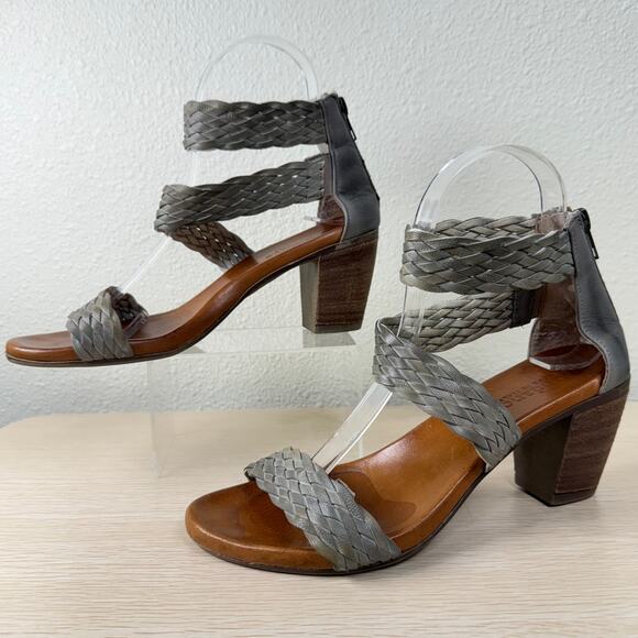 Sundance Gray Brown Woven Braided Open Toe Block Heel Sandals Boho 37 6.5 7 - Picture 2 of 9